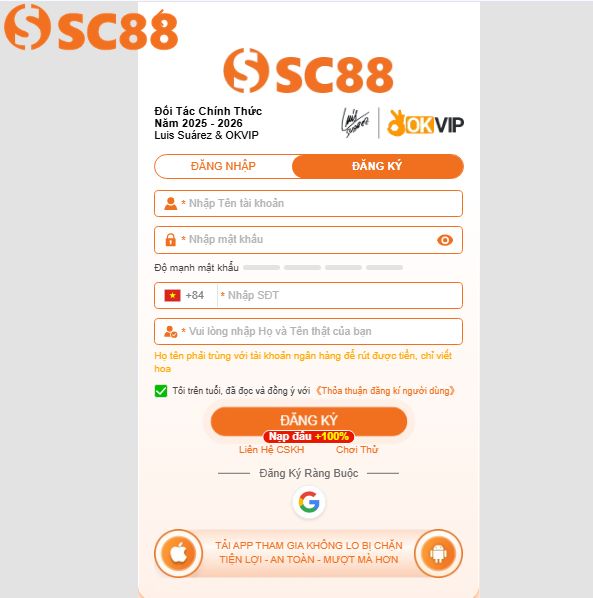 Đăng ký tài khoản hội viên tại SC88